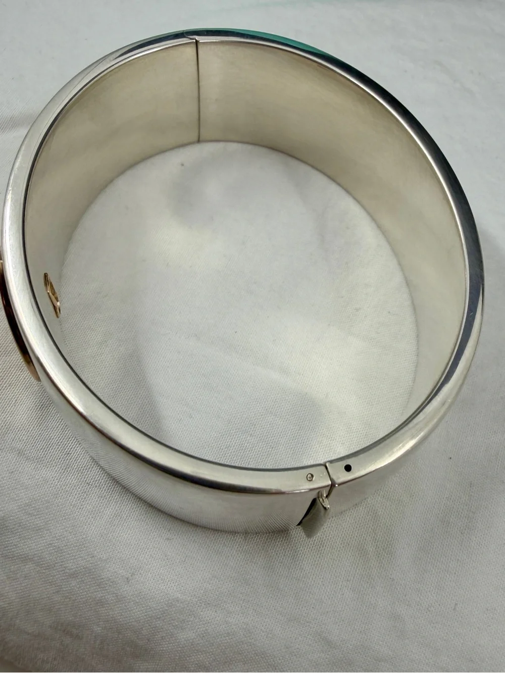 TIFFANY & CO. Sterling Silver 18K Yellow Gold Keyhole Hinge Bangle Bracelet COA